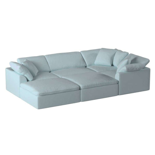 Sunset Trading Contemporary Puff Collection 6PC Slipcovered Modular U-Shaped Pit Sectional Sofa Performance Fabric Washable Water-Resistant Stain-Proof 132in Deep-Seating Down-Filled Chaise Lounge Couch Ocean Blue - SU-1458-43-3C-1A-2O veiw 1