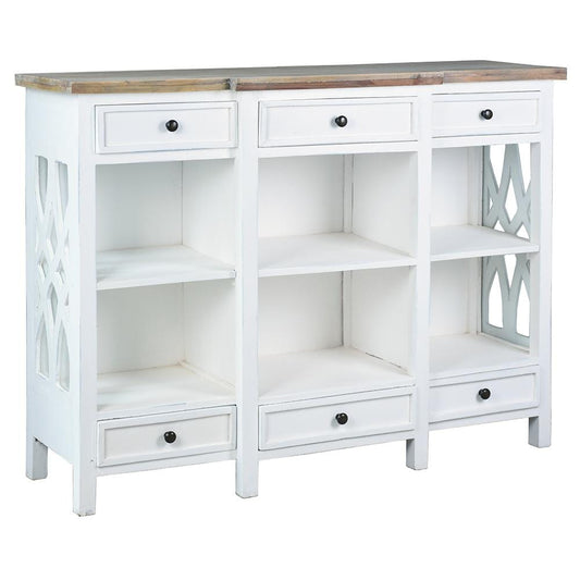 Sunset Trading - Cottage 59in Lattice Display Console  - Whitewash | Driftwood Brown - CC-CAB1755TLD-WWDW veiw 1