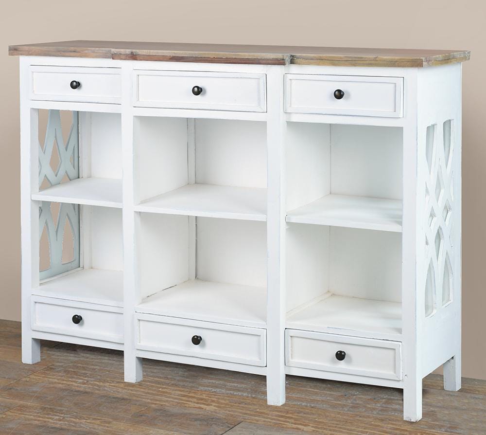 Sunset Trading - Cottage 59in Lattice Display Console  - Whitewash | Driftwood Brown - CC-CAB1755TLD-WWDW veiw 2