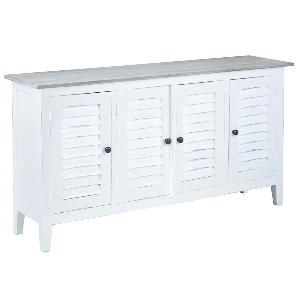 Sunset Trading - Cottage 59in Shutter Door Credenza  - Whitewash | Stonewall Gray - CC-CAB1748TLD-WWSW veiw 1