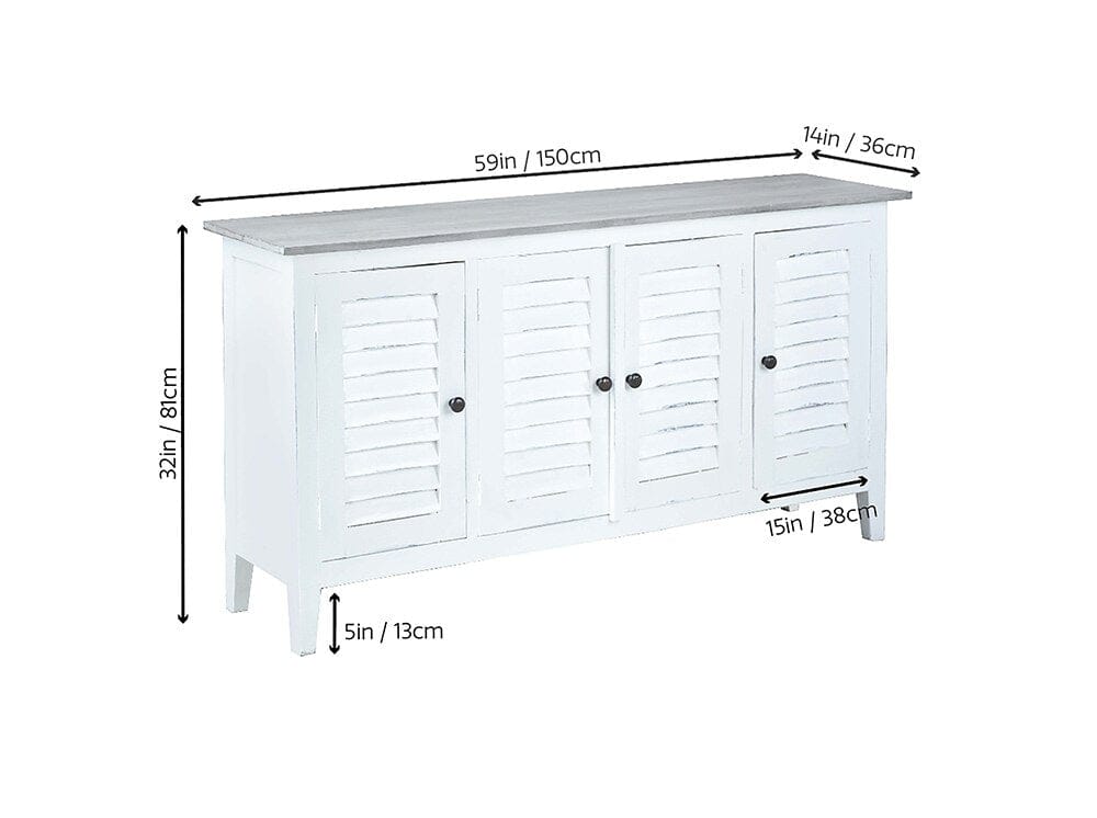 Sunset Trading - Cottage 59in Shutter Door Credenza  - Whitewash | Stonewall Gray - CC-CAB1748TLD-WWSW veiw 7