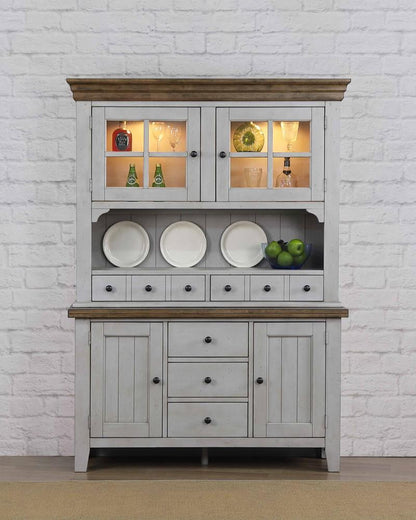Sunset Trading - Country Grove Buffet and Hutch - Distressed Gray and Brown Wood - DLU-CG-BH-GO veiw 1