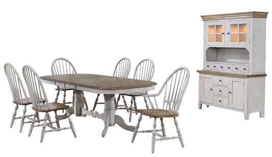 Sunset Trading - Country Grove 8 Piece Double Pedestal Extendable Dining Table Set - 2 Arm Chairs - Lighted China Cabinet - Distressed Gray and Brown Wood - DLU-CG4296-30AGOBH8 veiw 1