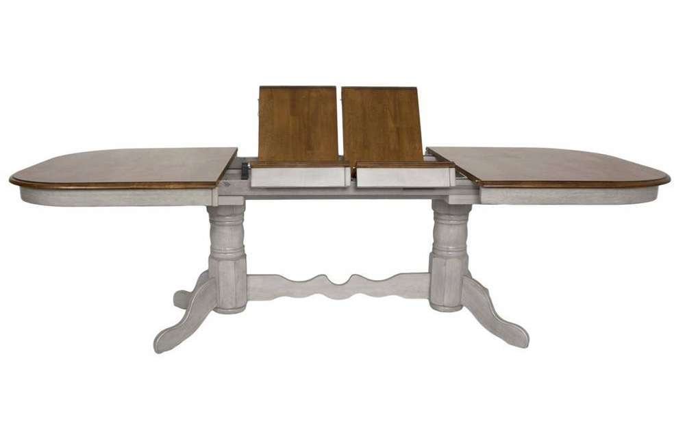 Sunset Trading - Country Grove 8 Piece Double Pedestal Extendable Dining Table Set - 2 Arm Chairs - Lighted China Cabinet - Distressed Gray and Brown Wood - DLU-CG4296-30AGOBH8 veiw 4