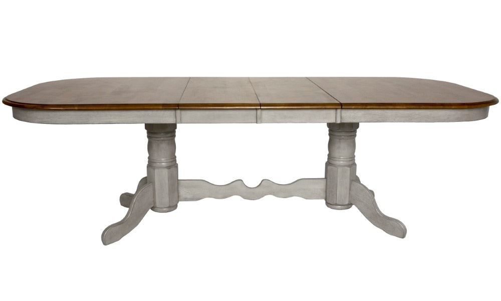 Sunset Trading - Country Grove Double Pedestal Extendable Dining Table - Distressed Gray and Brown Wood - DLU-CG4296-GO veiw 1