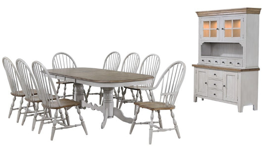 Sunset Trading - Country Grove 10 Piece Double Pedestal Extendable Dining Table Set - 2 Arm Chairs - Lighted China Cabinet - Distressed Gray and Brown Wood - DLU-CG4296-30AGOBH10 veiw 1