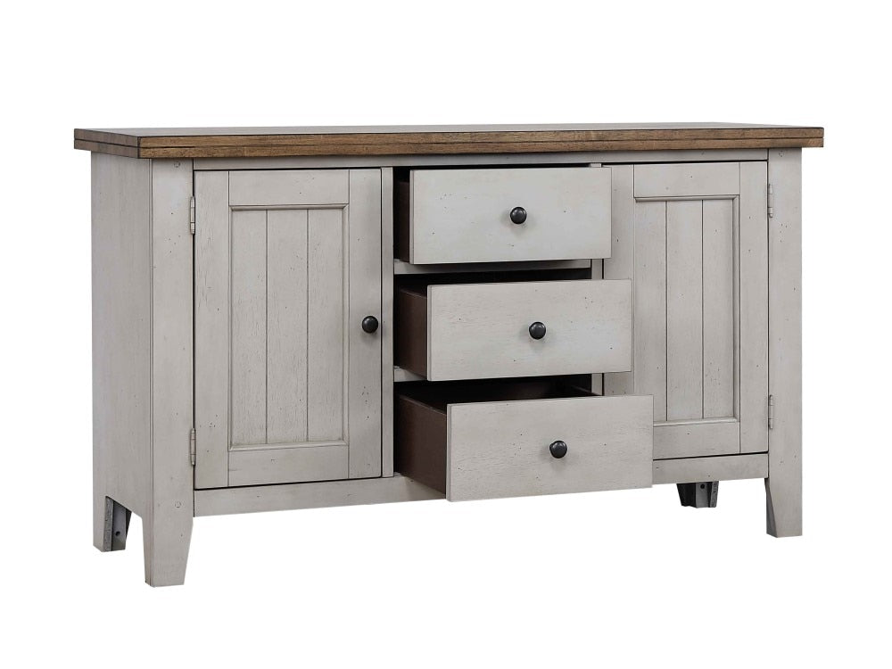 Sunset Trading - Country Grove 10 Piece Double Pedestal Extendable Dining Table Set - 2 Arm Chairs - Lighted China Cabinet - Distressed Gray and Brown Wood - DLU-CG4296-30AGOBH10 veiw 2
