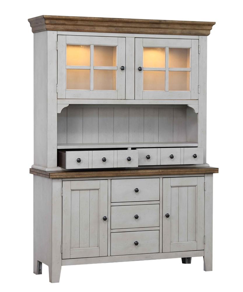 Sunset Trading - Country Grove 10 Piece Double Pedestal Extendable Dining Table Set - 2 Arm Chairs - Lighted China Cabinet - Distressed Gray and Brown Wood - DLU-CG4296-30AGOBH10 veiw 10