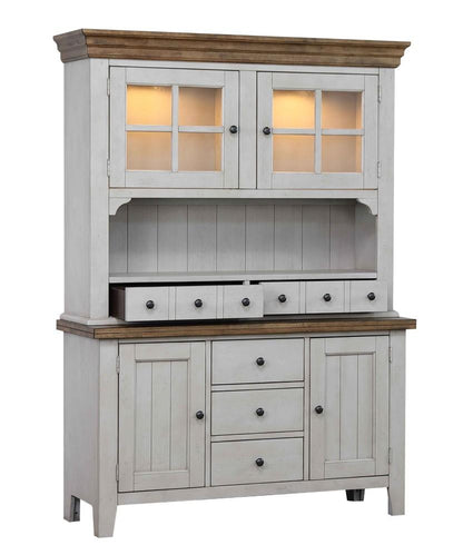 Sunset Trading - Country Grove 10 Piece Double Pedestal Extendable Dining Table Set - 2 Arm Chairs - Lighted China Cabinet - Distressed Gray and Brown Wood - DLU-CG4296-30AGOBH10 veiw 10