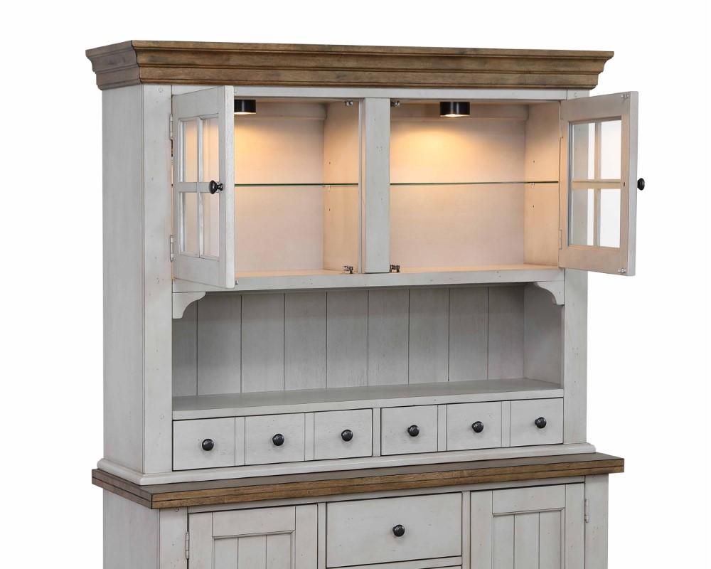 Sunset Trading - Country Grove 10 Piece Double Pedestal Extendable Dining Table Set - 2 Arm Chairs - Lighted China Cabinet - Distressed Gray and Brown Wood - DLU-CG4296-30AGOBH10 veiw 11