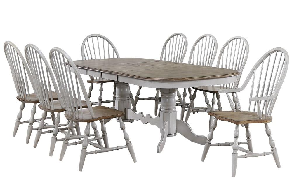 Sunset Trading - Country Grove 9 Piece Double Pedestal Extendable Dining Table Set - 2 Arm Chairs - Distressed Gray and Brown Wood - DLU-CG4296-30AGO9 veiw 1