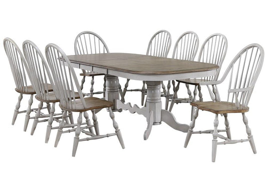 Sunset Trading - Country Grove 9 Piece Double Pedestal Extendable Dining Table Set - 2 Arm Chairs - Distressed Gray and Brown Wood - DLU-CG4296-30AGO9 veiw 1