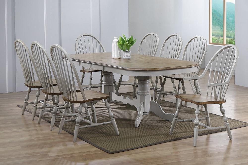 Sunset Trading - Country Grove 9 Piece Double Pedestal Extendable Dining Table Set - 2 Arm Chairs - Distressed Gray and Brown Wood - DLU-CG4296-30AGO9 veiw 3