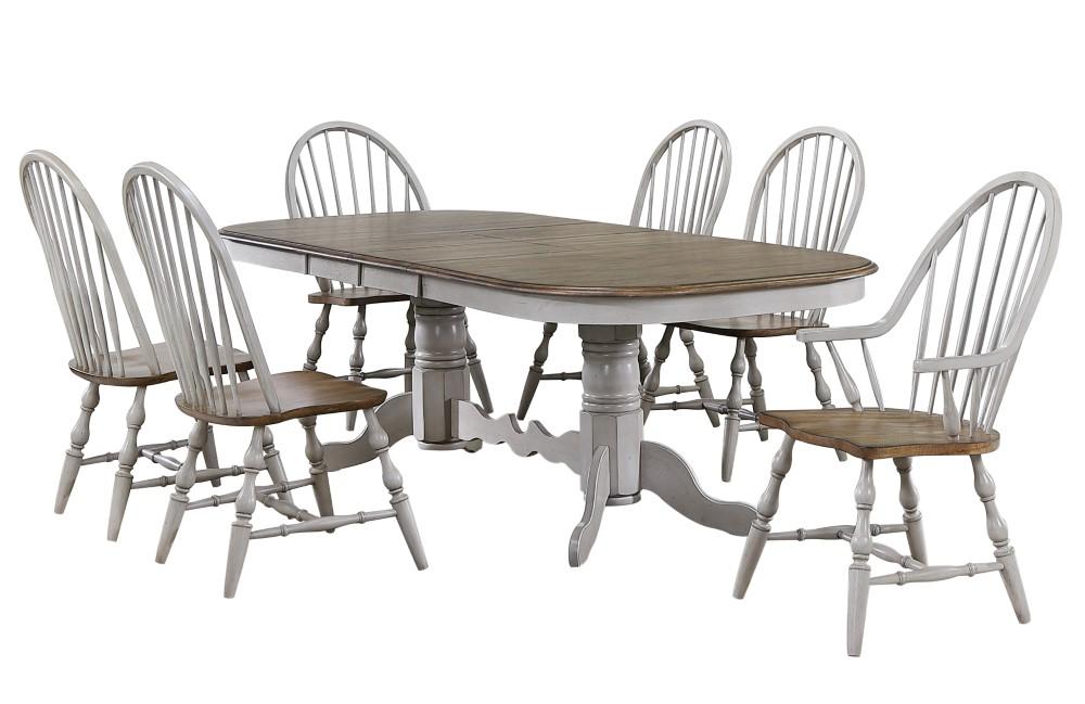 Sunset Trading - Country Grove 7 Piece Double Pedestal Extendable Dining Table Set - 2 Arm Chairs - Distressed Gray and Brown Wood - DLU-CG4296-30AGO7 veiw 1
