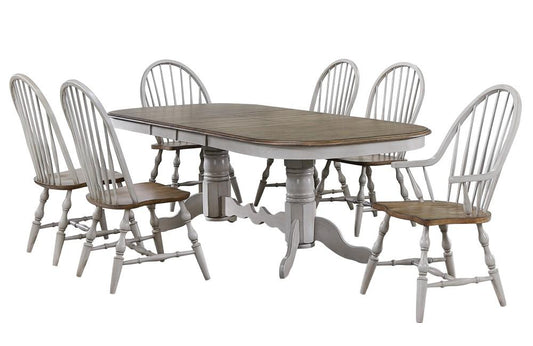 Sunset Trading - Country Grove 7 Piece Double Pedestal Extendable Dining Table Set - 2 Arm Chairs - Distressed Gray and Brown Wood - DLU-CG4296-30AGO7 veiw 1
