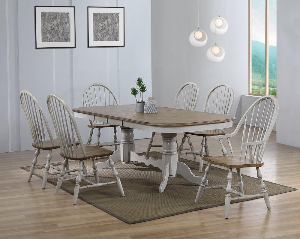 Sunset Trading - Country Grove 7 Piece Double Pedestal Extendable Dining Table Set - 2 Arm Chairs - Distressed Gray and Brown Wood - DLU-CG4296-30AGO7 veiw 3