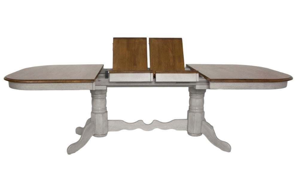 Sunset Trading - Country Grove 7 Piece Double Pedestal Extendable Dining Table Set - 2 Arm Chairs - Distressed Gray and Brown Wood - DLU-CG4296-30AGO7 veiw 4