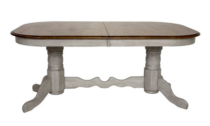Sunset Trading - Country Grove 7 Piece Double Pedestal Extendable Dining Table Set - 2 Arm Chairs - Distressed Gray and Brown Wood - DLU-CG4296-30AGO7 veiw 5