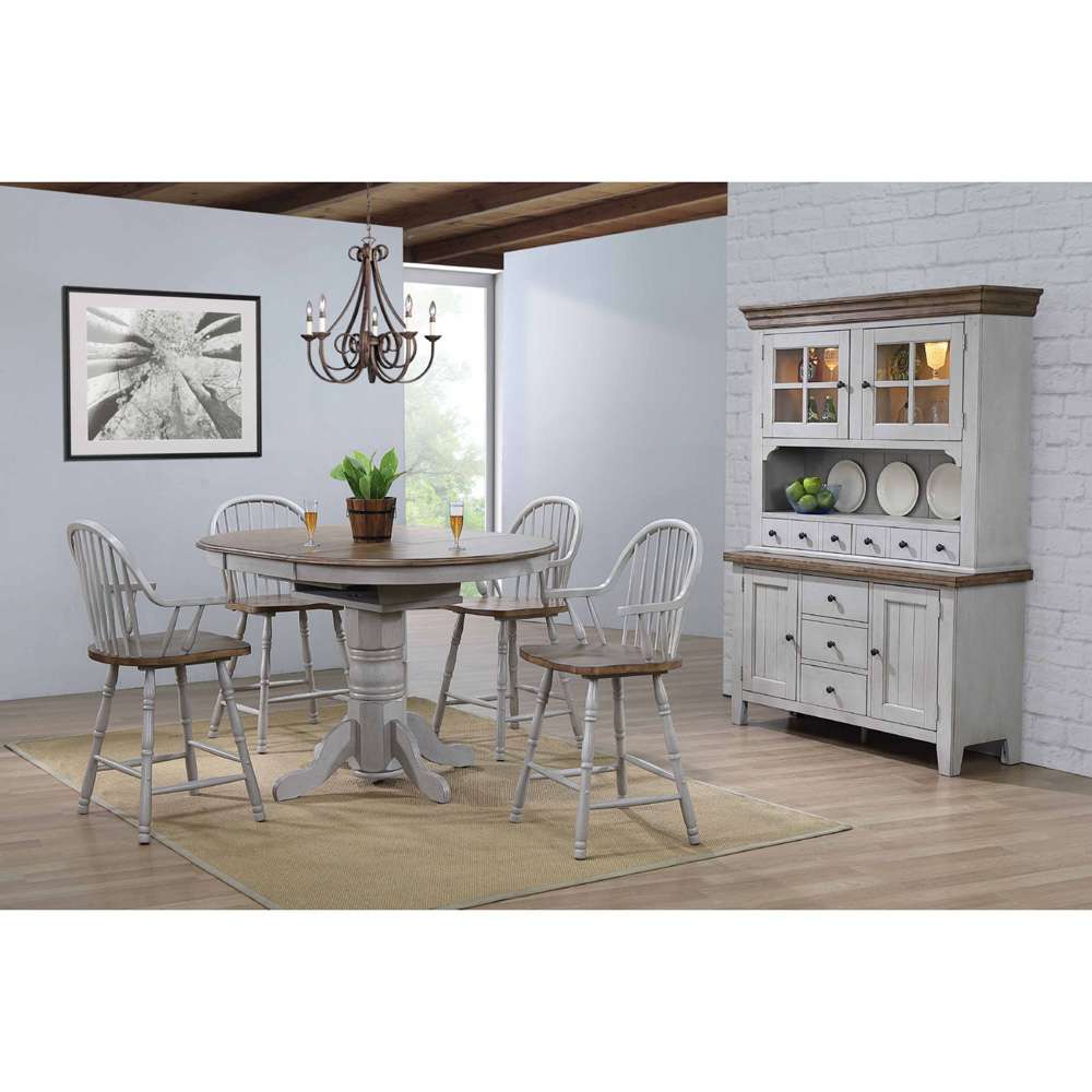 Sunset Trading - Country Grove 6 Piece Round or Oval Extendable Pub Table Set - 4 Barstools with Arms - Lighted China Cabinet - Distressed Gray and Brown Wood - DLU-CG4260CB30AGOBH6 veiw 5