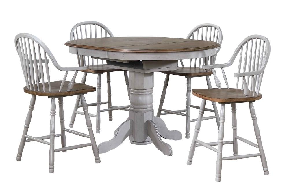 Sunset Trading - Country Grove 5 Piece Round or Oval Extendable Pub Table Set - 4 Barstools with Arms - Distressed Gray and Brown Wood - DLU-CG4260CB30AGO5 veiw 1