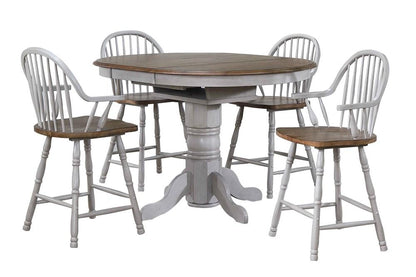 Sunset Trading - Country Grove 5 Piece Round or Oval Extendable Pub Table Set - 4 Barstools with Arms - Distressed Gray and Brown Wood - DLU-CG4260CB30AGO5 veiw 1