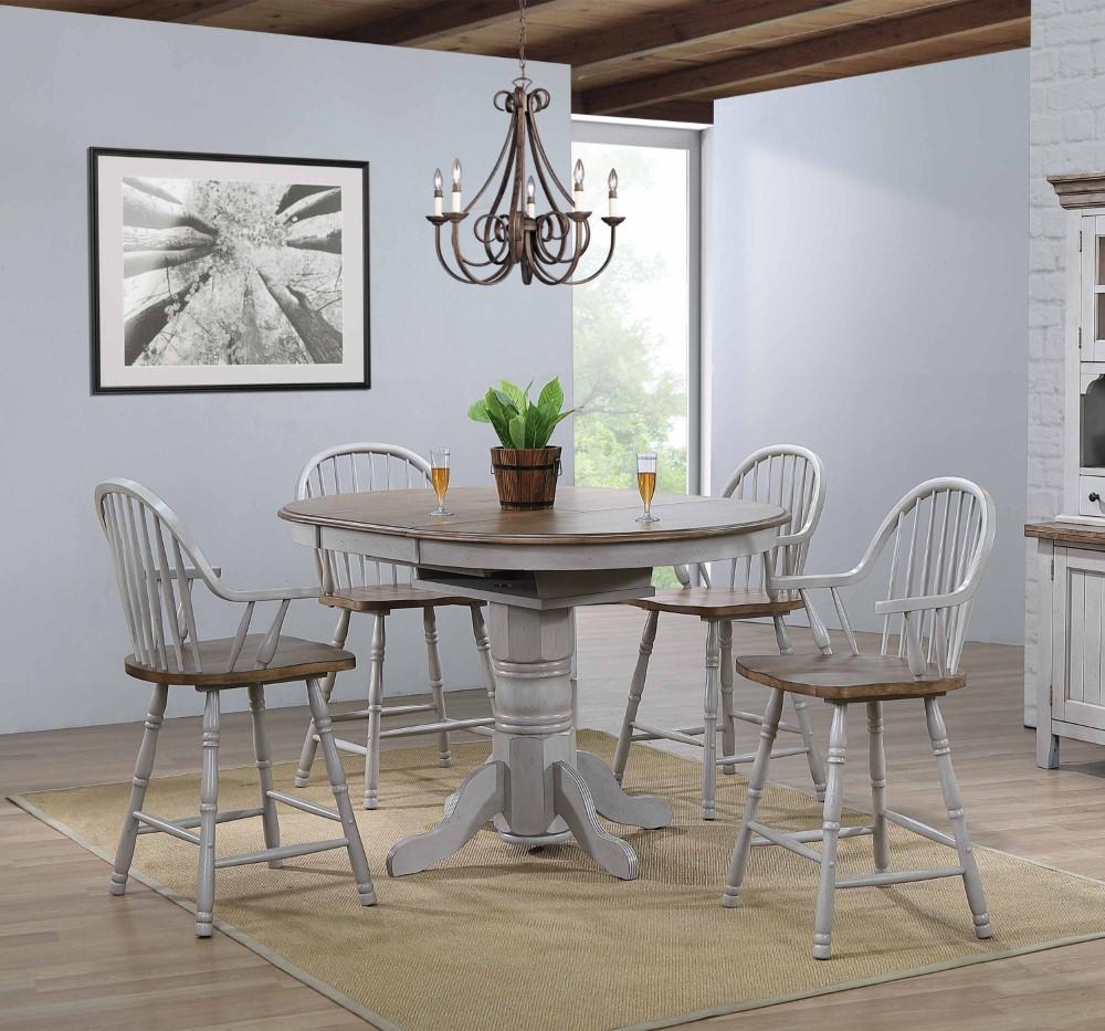 Sunset Trading - Country Grove 5 Piece Round or Oval Extendable Pub Table Set - 4 Barstools with Arms - Distressed Gray and Brown Wood - DLU-CG4260CB30AGO5 veiw 3