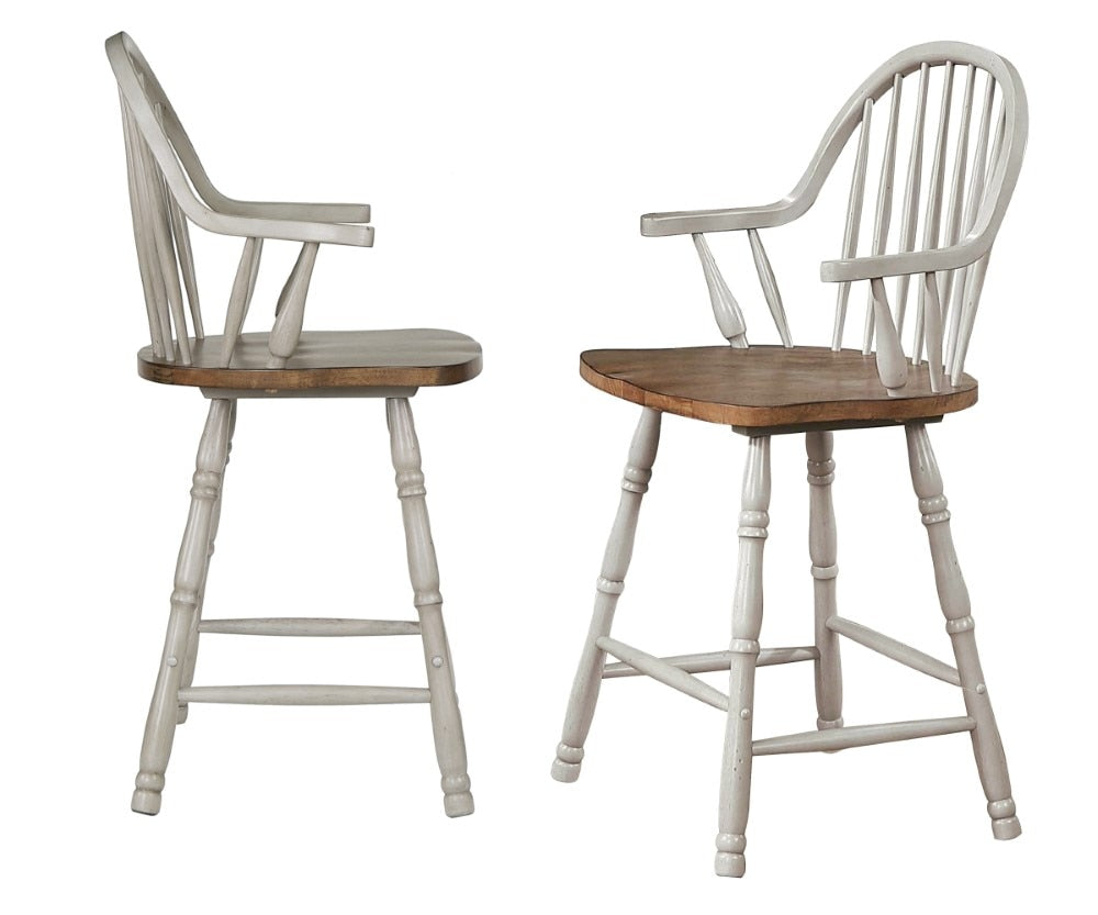 Sunset Trading - Country Grove 24in Windsor Bar and Counter Stool with Arms - Distressed Gray and Brown Wood (Set of 2) - DLU-CG-B3024A-GO-2 veiw 1