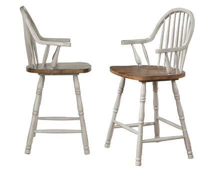 Sunset Trading - Country Grove 24in Windsor Bar and Counter Stool with Arms - Distressed Gray and Brown Wood (Set of 2) - DLU-CG-B3024A-GO-2 veiw 1