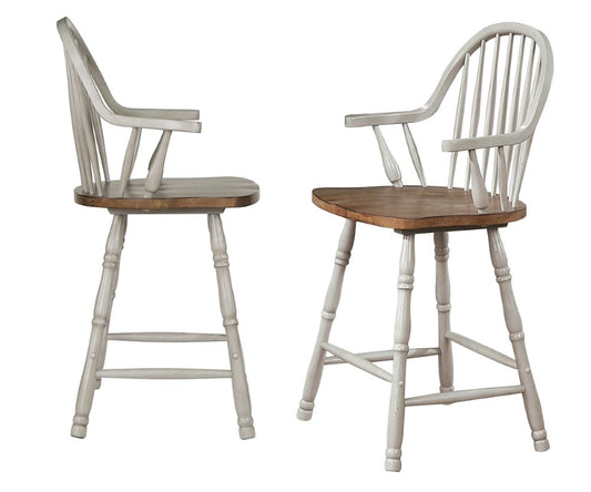 Sunset Trading - Country Grove 24in Windsor Bar and Counter Stool with Arms - Distressed Gray and Brown Wood (Set of 2) - DLU-CG-B3024A-GO-2 veiw 1
