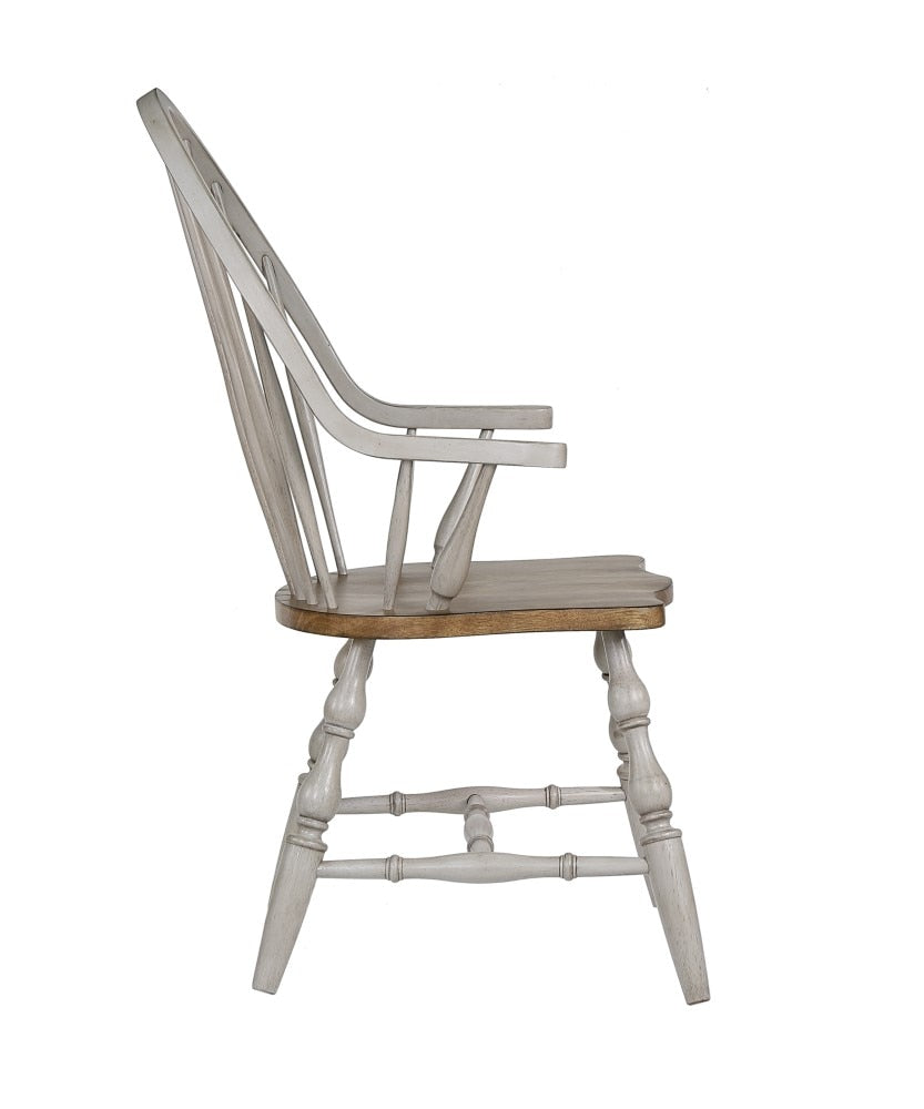 Sunset Trading - Country Grove Windsor Dining Chair with Arms- Distressed Gray and Brown Wood - DLU-CG-C30A-GO veiw 6