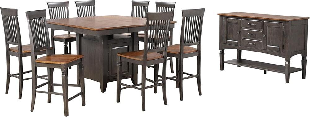 Sunset Trading - Dakota 10 PC Counter Height Extendable 42-54in Pub Dining Table Set with Built in Storage  - Distressed Brown and Ash Gray - DLU-DK5454C-B70-SB10P veiw 1