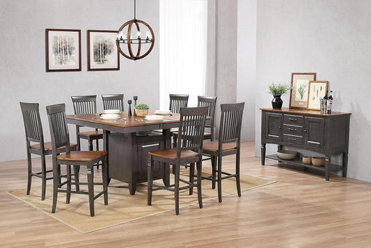 Sunset Trading - Dakota 10 PC Counter Height Extendable 42-54in Pub Dining Table Set with Built in Storage  - Distressed Brown and Ash Gray - DLU-DK5454C-B70-SB10P veiw 2