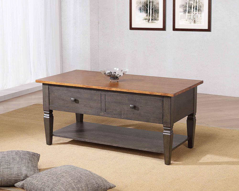 Sunset Trading - Dakota 22x44 Rectangular Coffee Table with Drawers and Storage Shelf  - Distressed Brown and Ash Gray - DLU-DK-2308-TA veiw 3