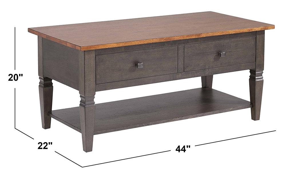 Sunset Trading - Dakota 22x44 Rectangular Coffee Table with Drawers and Storage Shelf  - Distressed Brown and Ash Gray - DLU-DK-2308-TA veiw 9