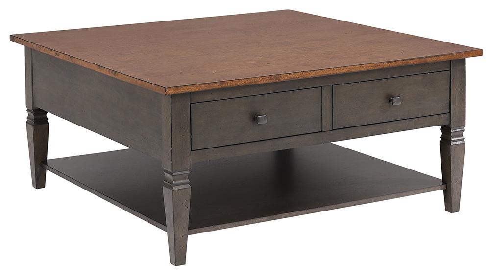 Sunset Trading - Dakota 42in Square Coffee Table with Drawers and Storage Shelf  - Distressed Brown and Ash Gray - DLU-DK-2307-TA veiw 1