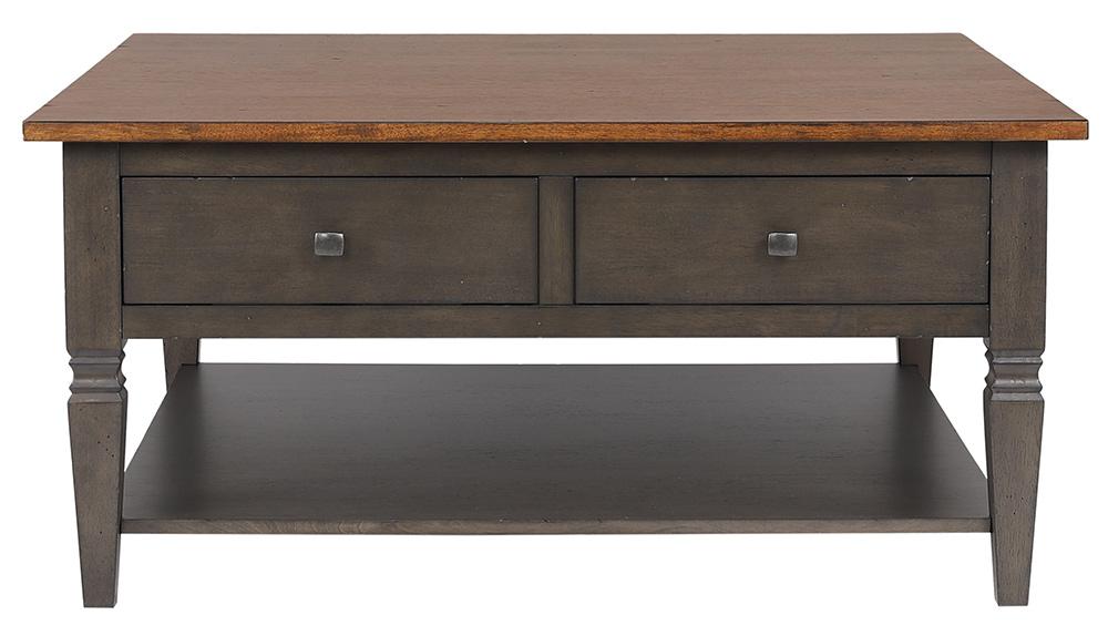 Sunset Trading - Dakota 42in Square Coffee Table with Drawers and Storage Shelf  - Distressed Brown and Ash Gray - DLU-DK-2307-TA veiw 4