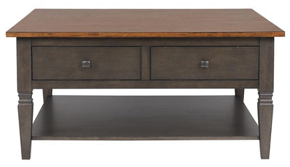 Sunset Trading - Dakota 42in Square Coffee Table with Drawers and Storage Shelf  - Distressed Brown and Ash Gray - DLU-DK-2307-TA veiw 4