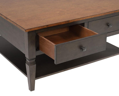 Sunset Trading - Dakota 42in Square Coffee Table with Drawers and Storage Shelf  - Distressed Brown and Ash Gray - DLU-DK-2307-TA veiw 6