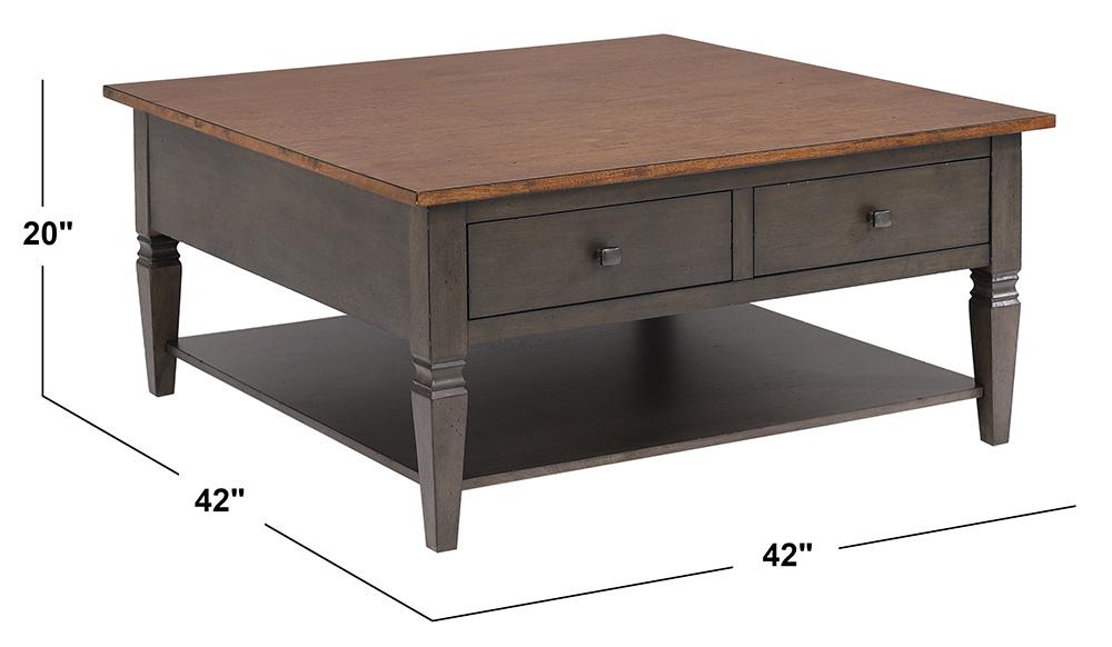 Sunset Trading - Dakota 42in Square Coffee Table with Drawers and Storage Shelf  - Distressed Brown and Ash Gray - DLU-DK-2307-TA veiw 9