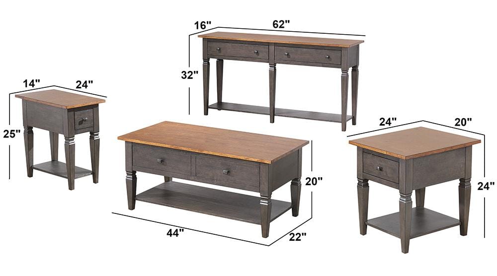 Sunset Trading - Dakota 4PC Coffee Table Set w Drawers & Storage Shelves  - Distressed Brown and Ash Gray - DLU-DK-2302-03-04-08-TA veiw 2