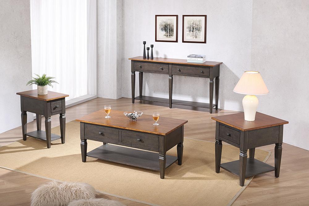 Sunset Trading - Dakota 4PC Coffee Table Set w Drawers & Storage Shelves  - Distressed Brown and Ash Gray - DLU-DK-2302-03-04-08-TA veiw 7