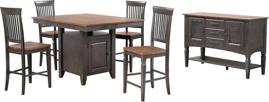 Sunset Trading - Dakota 6 PC Counter Height Extendable 42-54in Pub Dining Table Set with Built in Storage  - Distressed Brown and Ash Gray - DLU-DK5454C-B70-SB6P veiw 1