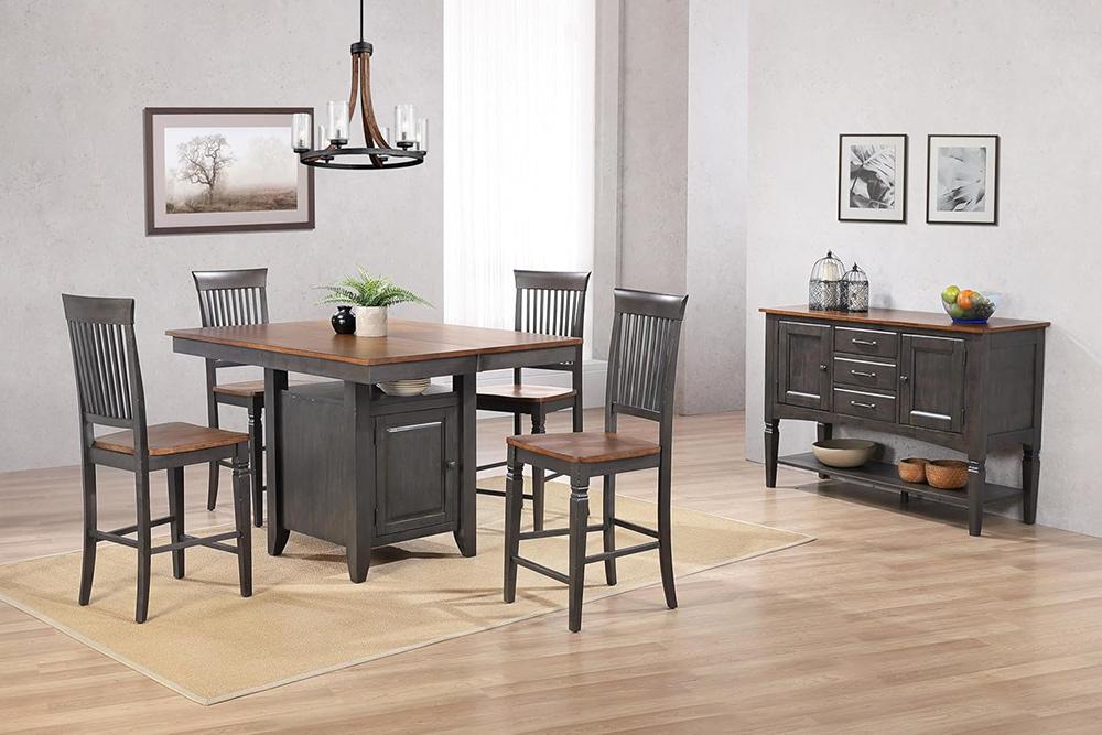 Sunset Trading - Dakota 6 PC Counter Height Extendable 42-54in Pub Dining Table Set with Built in Storage  - Distressed Brown and Ash Gray - DLU-DK5454C-B70-SB6P veiw 2