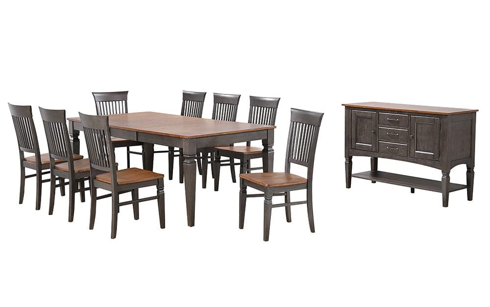 Sunset Trading - Dakota 6 Piece 60-78in Expanding Dining Table Set with 8 Slat Back Chairs  - Distressed Brown and Ash Gray - DLU-DK4078-C70-SB10P veiw 1