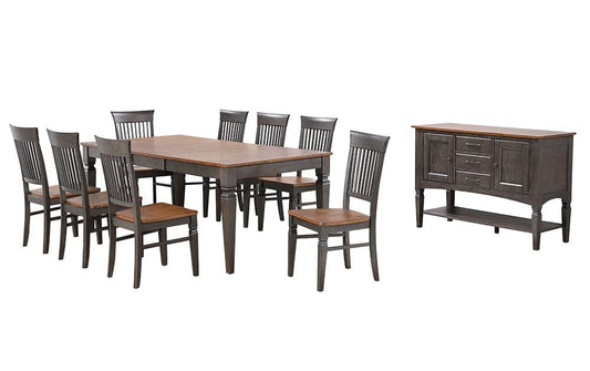 Sunset Trading - Dakota 6 Piece 60-78in Expanding Dining Table Set with 8 Slat Back Chairs  - Distressed Brown and Ash Gray - DLU-DK4078-C70-SB10P veiw 1