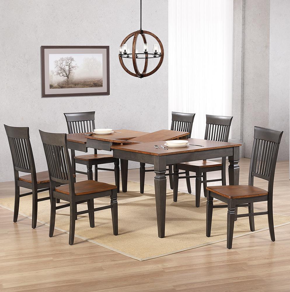 Sunset Trading - Dakota 60-78in Rectangular Expandable Butterfly Leaf Dining Table Set with 6 Slat Back Chairs  - Distressed Brown and Ash Gray - DLU-DK4078-C70-7P veiw 3