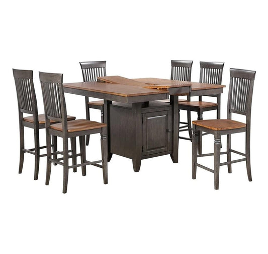 Sunset Trading - Dakota 7 Piece Counter Height Extendable 42-54in Pub Dining Room Kitchen Bistro Table Set with Built in Storage Cabinet  - Distressed Brown and Ash Gray - DLU-DK5454C-B70-7P veiw 1