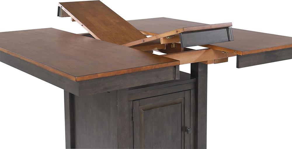 Sunset Trading - Dakota 7 Piece Counter Height Extendable 42-54in Pub Dining Room Kitchen Bistro Table Set with Built in Storage Cabinet  - Distressed Brown and Ash Gray - DLU-DK5454C-B70-7P veiw 3