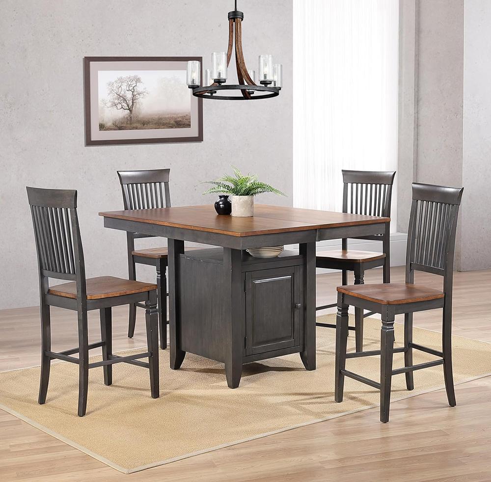 Sunset Trading - Dakota 7 Piece Counter Height Extendable 42-54in Pub Dining Room Kitchen Bistro Table Set with Built in Storage Cabinet  - Distressed Brown and Ash Gray - DLU-DK5454C-B70-7P veiw 4
