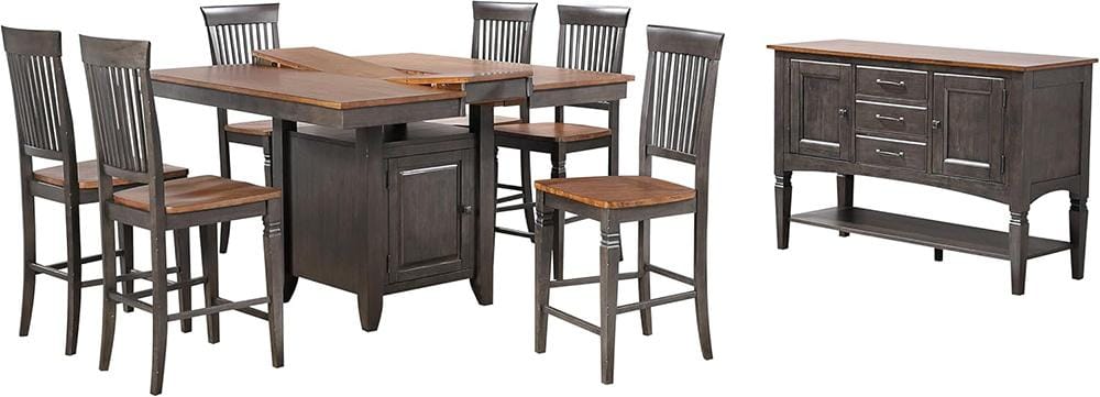 Sunset Trading - Dakota 8 PC Counter Height Extendable 42-54in Pub Dining Table Set with Built in Storage  - Distressed Brown and Ash Gray - DLU-DK5454C-B70-SB8P veiw 1